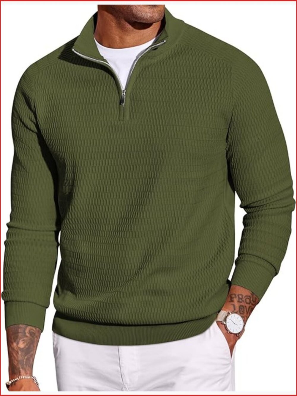 Quarter Zip Sweater Slim Fit Lightweight Mock Neck Pullover Knit Texture Polo